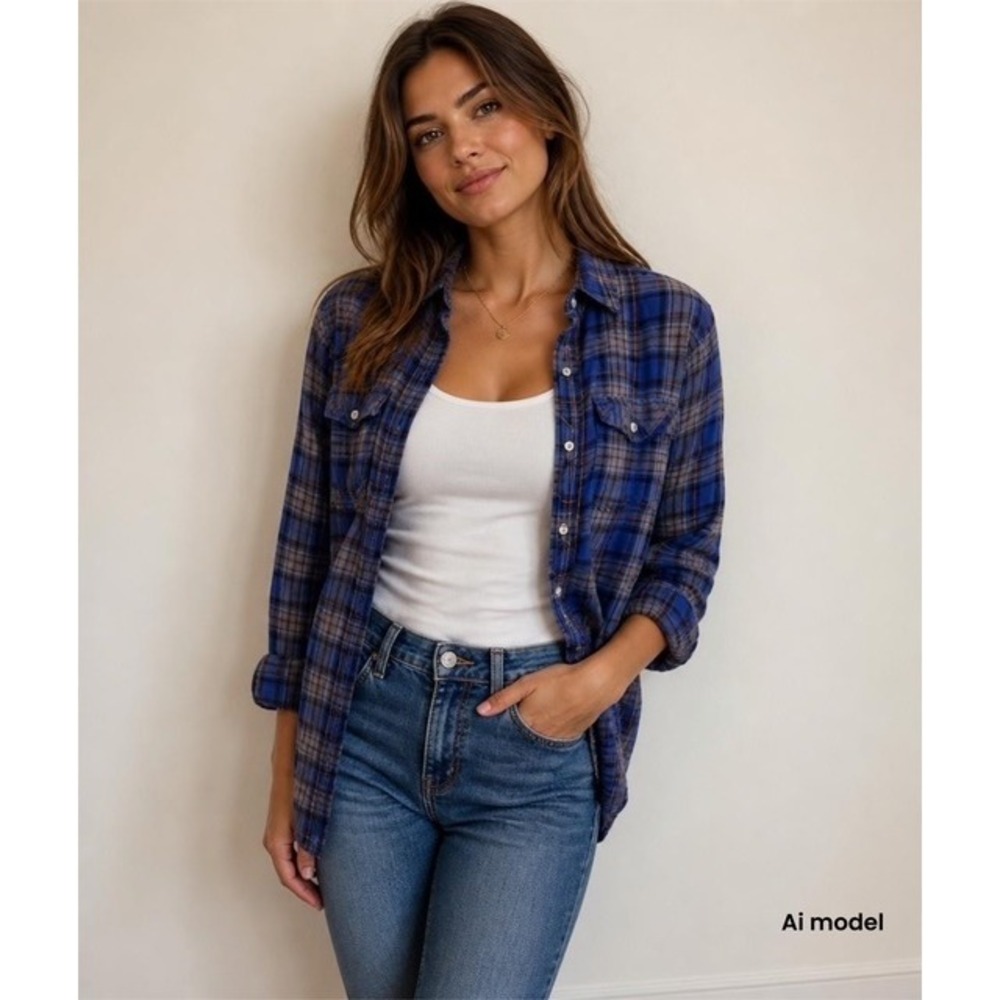Rubbish Long Sleeve Button Down Plaid Long Shirt Women's Size M